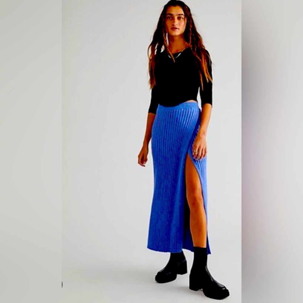 Free People Blue Midi Skirt